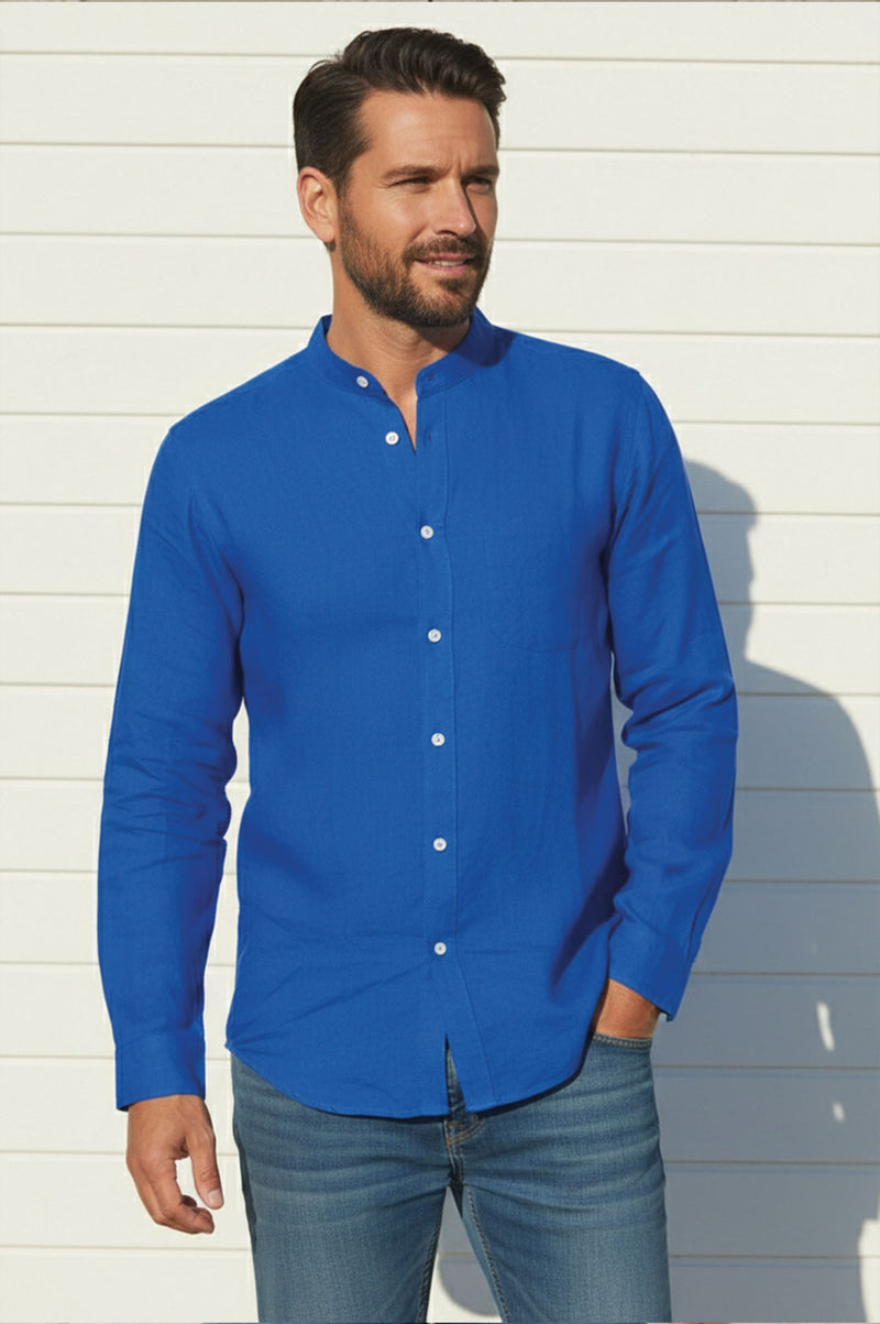 Aspiga Men's Sustainable Linen Nehru Collar Premium Linen Shirt