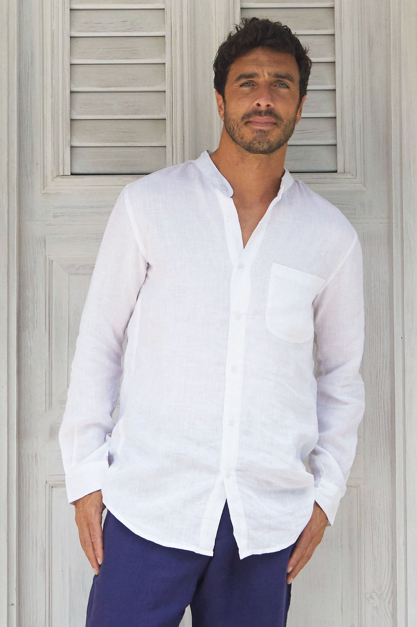 Men's Nehru Collar Linen Shirt