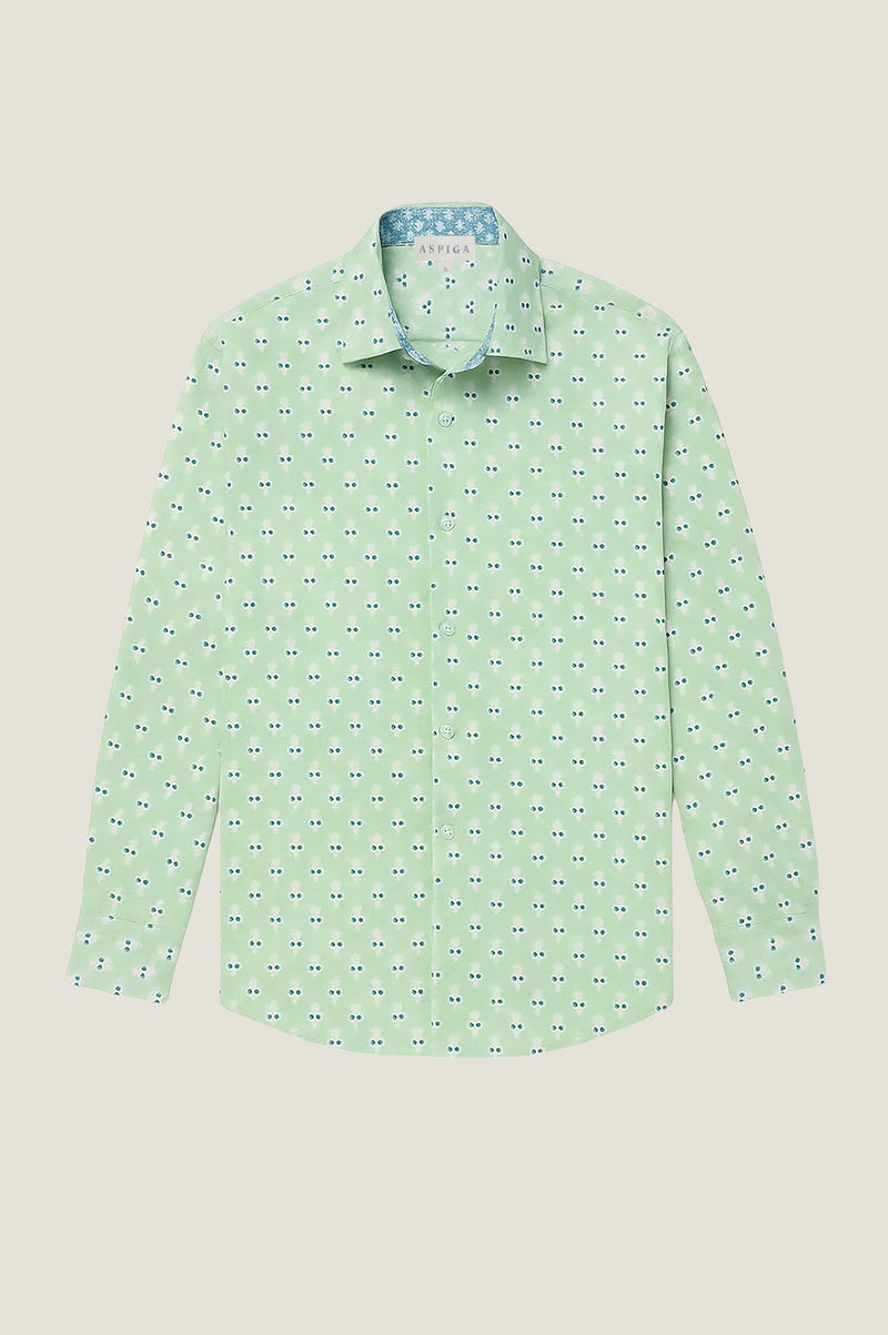 Men's Organic Cotton Shirt | Mini Sunflower Mint/White