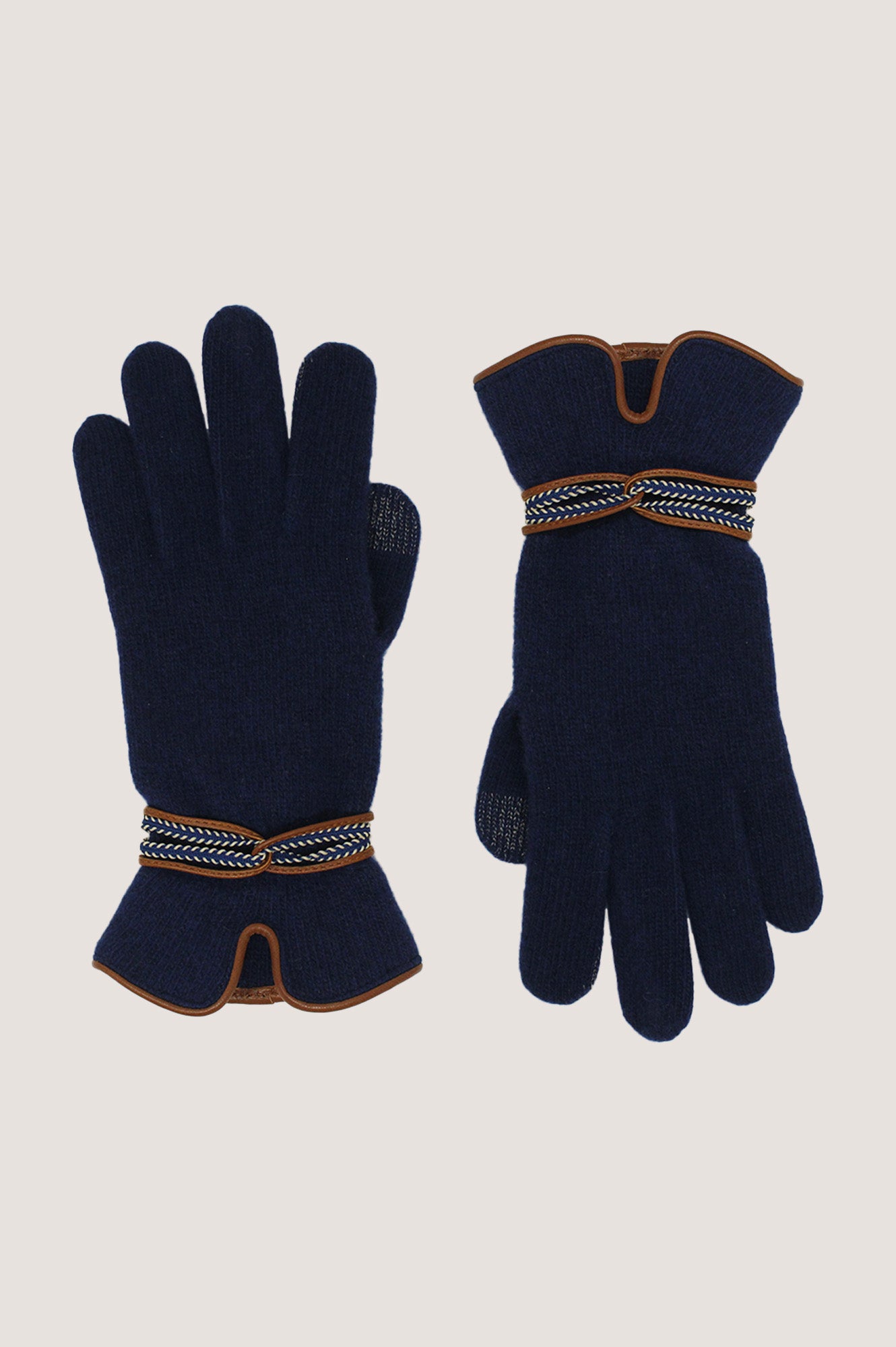SANTACANA Touchscreen Wool & Cashmere Blend Gloves | Navy/Tan