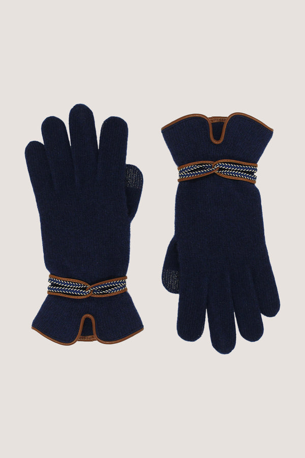 SANTACANA Touchscreen Wool & Cashmere Blend Gloves | Navy/Tan