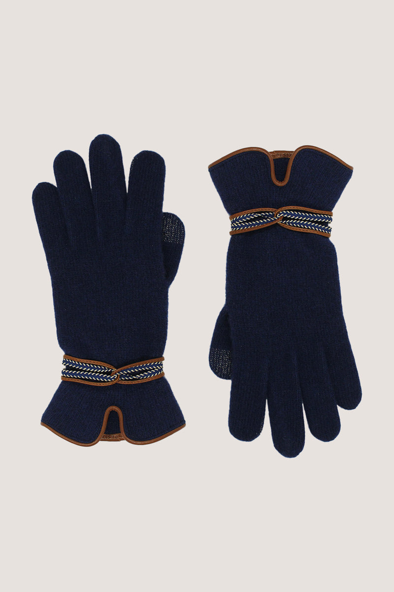 SANTACANA Touchscreen Wool & Cashmere Blend Gloves | Navy/Tan