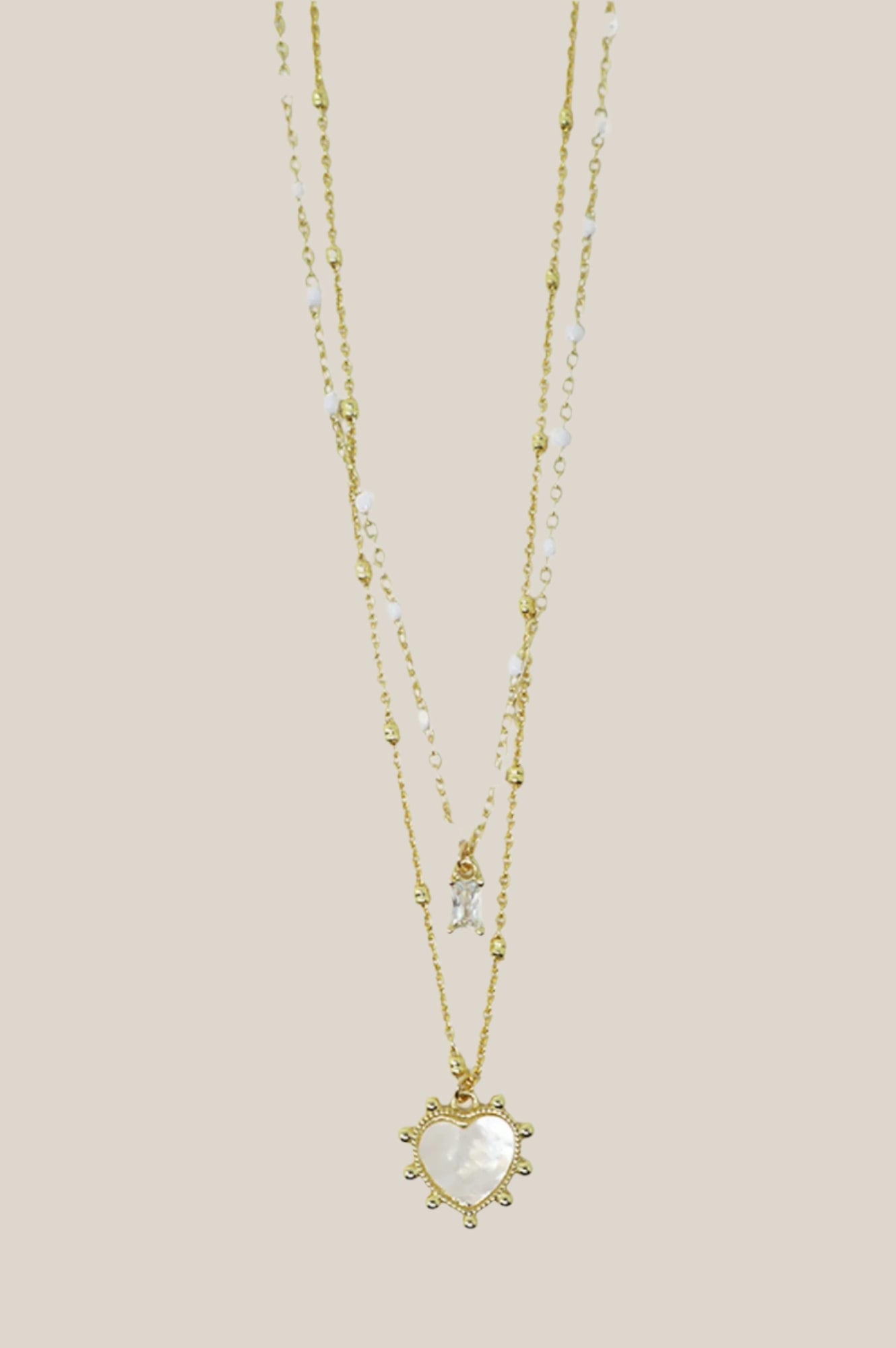 Heart Duo Necklace | White/Gold