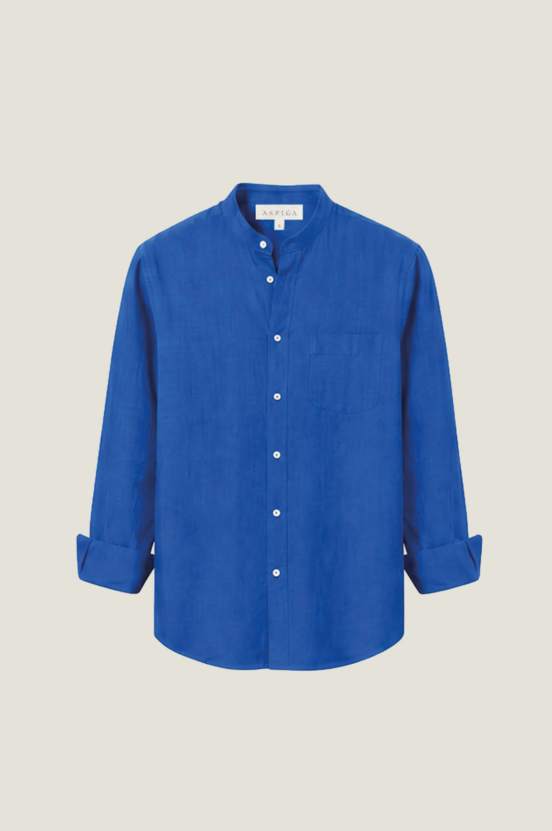 トップス GUY ROVER Blue linen shirt Aspiga Men's Sustainable Linen Nehru Collar Premium Linen Shirt