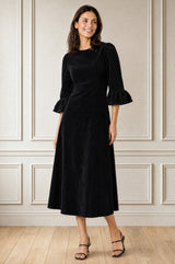 Elizabeth Stretch Corduroy Midi Dress | Black