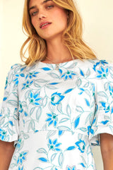 Scarlett Cotton Sateen Dress | Waterlily Bright Blues