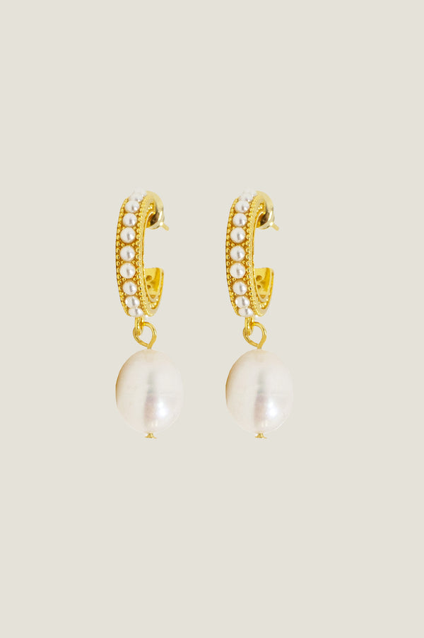 ASHIANA Pearl Drop Hoop Earrings | Gold