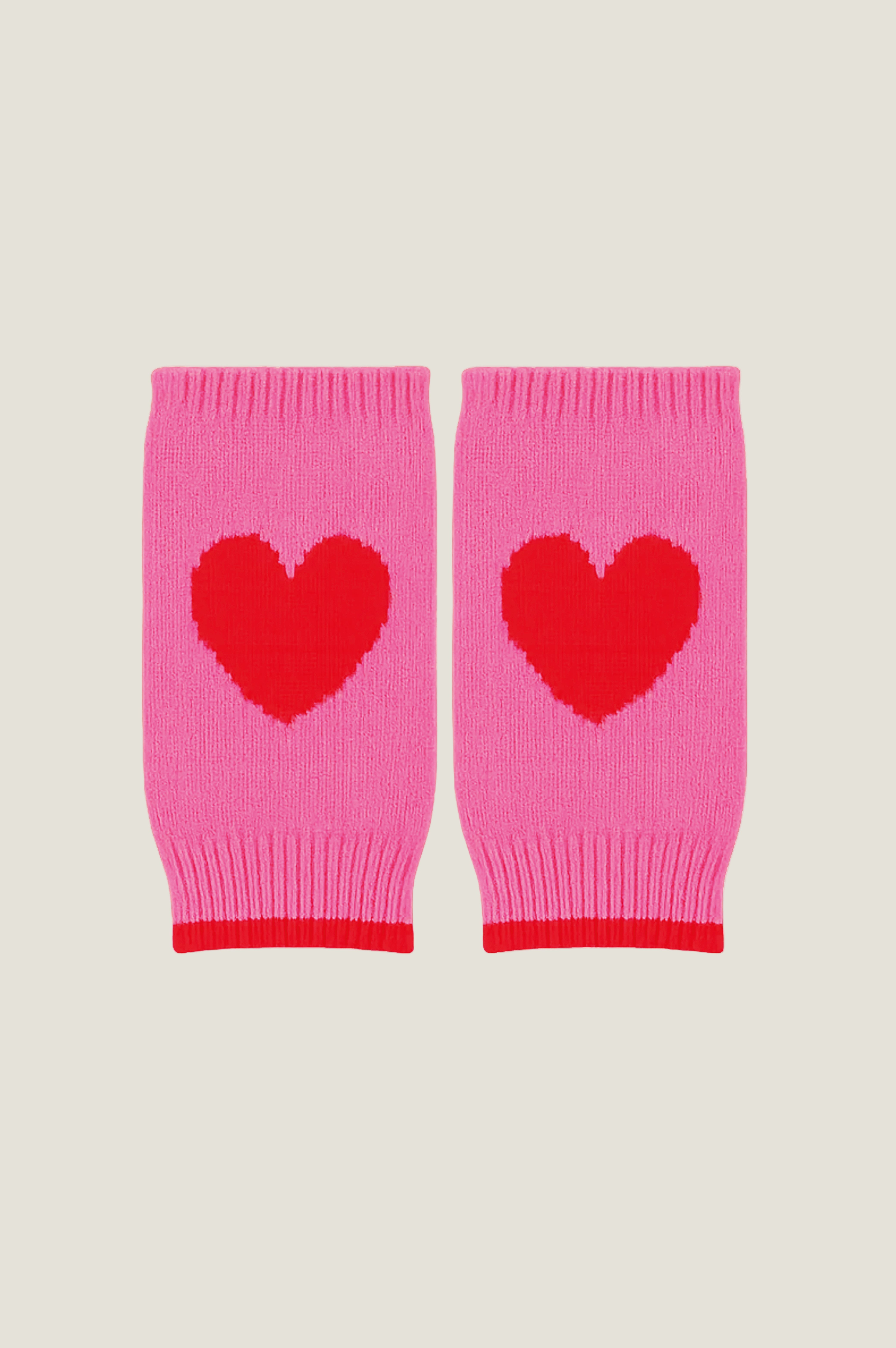 Merino Wool Fingerless Heart Gloves | Pink/Red