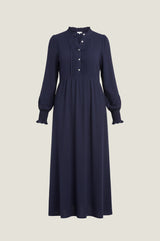 Pin Tuck Organic Cotton Cheesecloth Shirt Dress | Navy