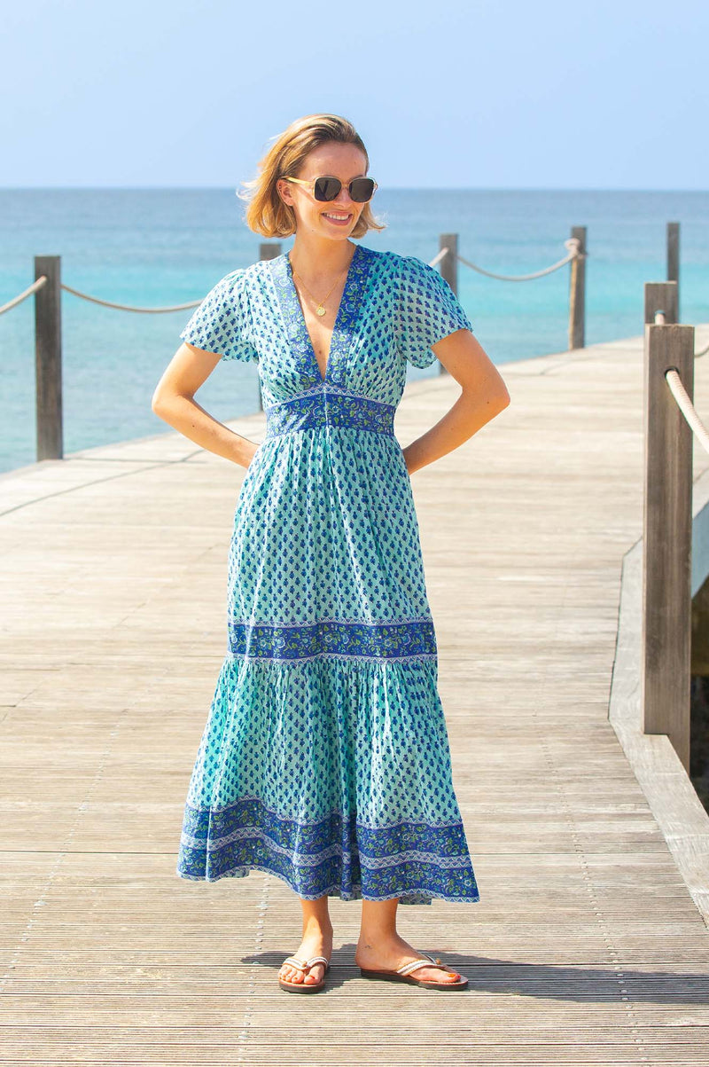 block printed organic cotton dress Indigo Block-Printed Dress
