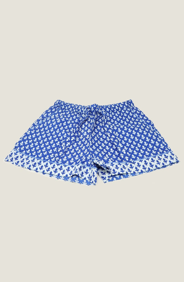 Pyjama Shorts | Leaf Blue/White