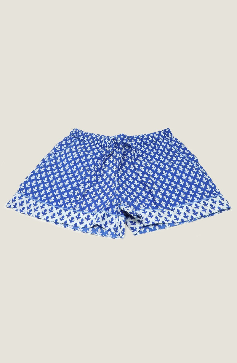 Pyjama Shorts | Leaf Blue/White