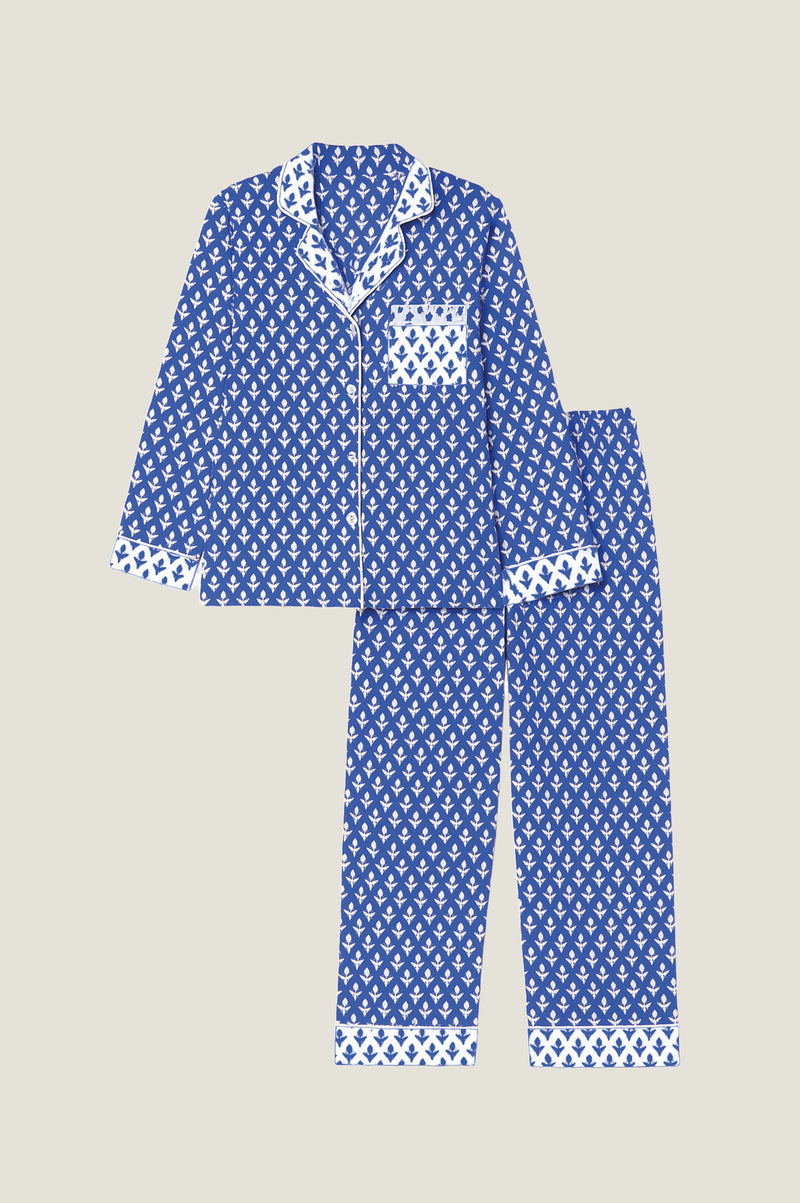 Pyjama Set | Leaf Blue/White