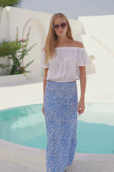 Brady Viscose Crinkle Skirt | White/Blue
