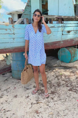 Santorini Organic Cotton Beach Dress | White/Blue