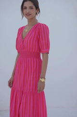 Billie Short Sleeve Organic Cotton Dress | Red/Pink