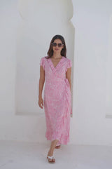 Demi EcoVero™ Wrap Dress | White/Pink