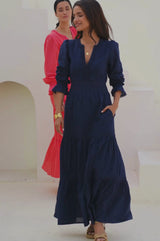 Purdie Organic Cotton Dobby Dress | Navy