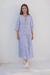 Emma EcoVero™ Midi Dress | Ikat Blue/White