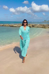 Mykonos Maxi Dress | Palm White/Turquoise