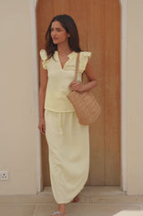 Frill Sleeve Organic Cotton Cheesecloth Top | Soft Yellow