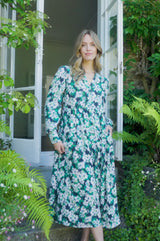 Claudine Dress | Hazy Floral Navy/Cream/Green
