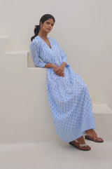 Mykonos Organic Cotton Maxi Dress | White/Blue
