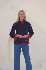 Velvet Quilted Jacket | Navy/Red