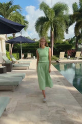 Cleo Shirred Seersucker Smocked Top | Green/Cream