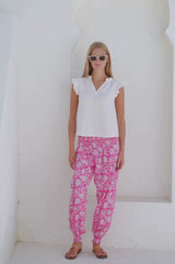 Harem Organic Cotton Trousers | Paradise Pink/White