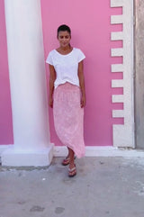 Brady Viscose Crinkle Skirt | White/Pink