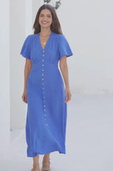 Tessa Organic Cotton Cheesecloth Dress | Cobalt