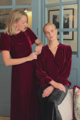 Astrid Velvet V-Neck Top | Wine Red