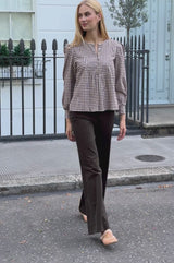 Mina Gingham Check Blouse | Chocolate/White