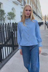 Embroidered Smocked Baby Cord Blouse | Ice Blue
