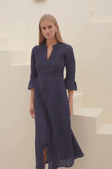 Thea Cotton Blend Lace Dress | Navy