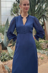 Plain V Neck Chiffon Dress | Navy