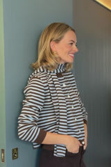 Merino Wool Button Through Stripe Cardigan | Chocolate/Light Blue