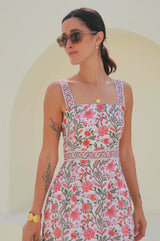 Aurelia Organic Cotton Block Print Dress | Gardenia Pink/Green