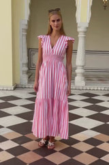 Lizzie Organic Cotton Stripe Dress | Coral/White