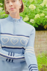 Merino Wool Stripe Hearts Quarter Zip | Blue/Cream/Navy