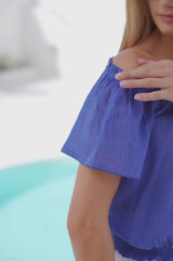 Ilana Frill Organic Cotton Gauze Top | Cobalt