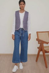 Arlo Quilted Organic Cotton Gilet | Primrose Stamp Navy/Pink