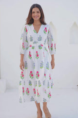 Jyoti Organic Cotton Dress | White/Red