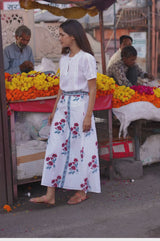 Florrie Block Print Organic Cotton Skirt | Buta Teal/Red