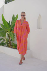 Itisha Striped Dress | Orange/Pink