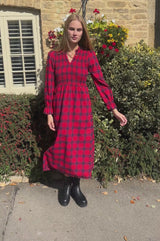 Laura Brushed Cotton Checked Dress | Red Check