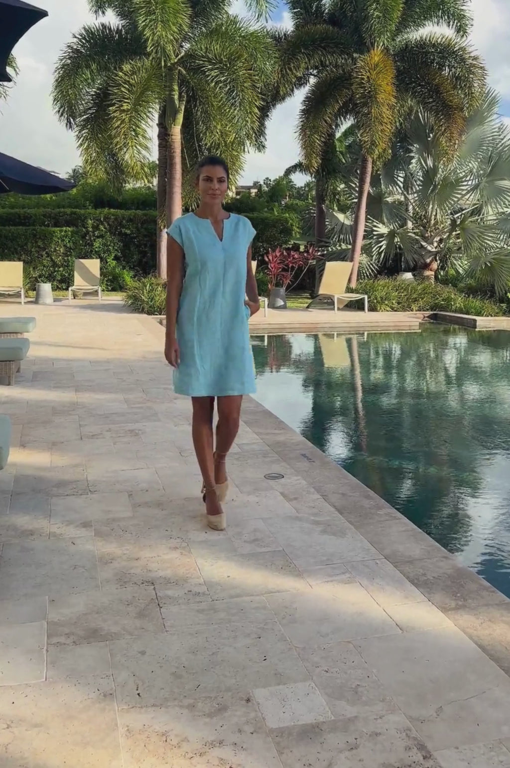 Aspiga Ladies Sustainable Dori Linen Turquoise Mini Summer Dress