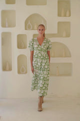 Surbhi Short Sleeve Dress | Ecru/Green