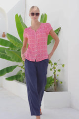 Lisbon Viscose Crinkle Blouse | Flower Tile Coral/Pink